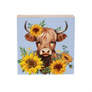 Harvest Blossom Highland Cow and Sunflowers Sign Wood Block, 6"x6"