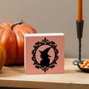 Haunted House Spooky Silhouettes Sign Wood Block, Halloween Witch, 6"x6"