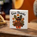Harvest Blossom Patterned Turkey Sign Wood Block, "Give Thanks", 6"x6"