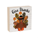 Harvest Blossom Patterned Turkey Sign Wood Block, "Give Thanks", 6"x6"