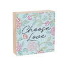 Peony Toile Wood Sign Plock, Line Art "Choose Love", 6"x6"