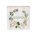Shades of Emerald Sign Wood Block, "Blessings", 6"x6"