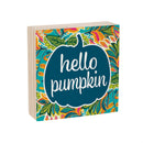 Harvest Blossom Jacobean Pumpkin Sign Wood Block, "Hello Pumpkin", 6"x6"