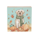Harvest Blossom Dog Sign Wood Block, Pet and Fall Leaves, 6"x6"