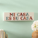 Southwest Pueblo Wood Mantle Sign, Serape Stripe "Mi Casa Es Su Casa", 18"x5"