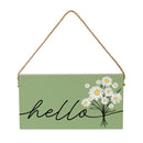 Daisy Scape Wood Hanging Sign w/ Rope, "Hello" Bouquet, 11"x6"