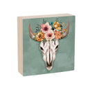Southwest Pueblo Wood Sign Plock, Steer Skull, 6"x6"