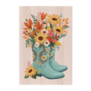 Harvest Blossom Wall Decor, Wood, Cowboy Boots and Sunflower Bouquet, 24"x16"