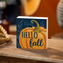 Harvest Blossom Welcome Friends of Fall Sign Wood Block, "Hello Fall", 6"x6"