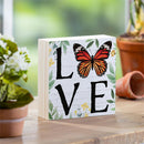 Harvest Blossom Monarch Butterfly Sign Wood Block, "Love", 6"x6"