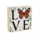 Harvest Blossom Monarch Butterfly Sign Wood Block, "Love", 6"x6"