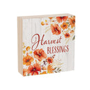 Harvest Blossom Wildflowers Sign Wood Block, "Harvest Blessings", 6"x6"