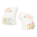 Hop Into Spring Salt and Pepper Shaker, Ceramic Floral Bunny, 2.3"H, Set of 2