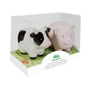 Hillside Pasture Salt and Pepper Shaker Set, Ceramic Cow and Pig on Grass, 5.2"W x 2.9"H