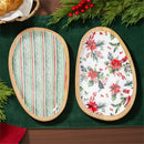 VivaStyle Poinsettia Bliss Serveware, Irregular Shaped Wood Serving Tray, 12"L, Asst of 2