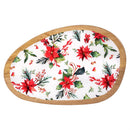 VivaStyle Poinsettia Bliss Serveware, Irregular Shaped Wood Serving Tray, 12"L, Asst of 2