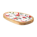 VivaStyle Poinsettia Bliss Serveware, Irregular Shaped Wood Serving Tray, 12"L, Asst of 2