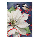 Chickadees With Poinsettia Suede Flag House