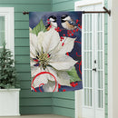 Chickadees With Poinsettia Suede Flag House