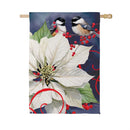 Chickadees With Poinsettia Suede Flag House