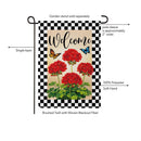 Welcome Red Geranium Check Suede Flag Garden