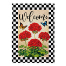 Welcome Red Geranium Check Suede Flag Garden