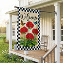 Welcome Red Geranium Check Suede Flag House