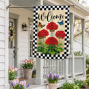 Welcome Red Geranium Check Suede Flag House