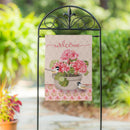 Potted Pink Germanium Suede Flag Garden