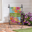 Vivid Floral Welcome Suede Flag Garden