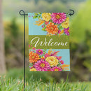 Vivid Floral Welcome Suede Flag Garden