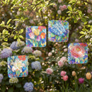 Cottage Garden Suncatcher Square Glass, 8", Asst of 4