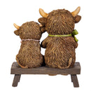 Hillside Pasture Table Decor, Resin Highland Cow Reading Book on Bench, 5.4"H
