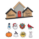 Cottage Garden Table Decor Wood and Metal House with 8 Magnetic Icons, 16.25"L