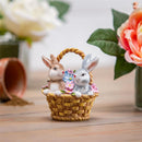 Hop Into Spring Table Decor Resin Bunnies in Flower Basket, 4"H, CDU