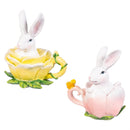 Hop Into Spring Table Decor Resin Bunny in Floral Cup, 4.7"H, Asst of 2