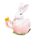 Hop Into Spring Table Decor Resin Bunny in Floral Cup, 4.7"H, Asst of 2