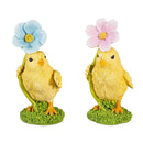 Hop Into Spring Table Decor Resin Chick with Flower, 5.75"H, Asst of 2, CDU