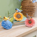 Cottage Garden Table Decor Resin Bird on Flower, 5"H, Asst of 3