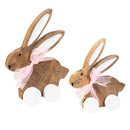 Hop Into Spring Table Decor, Wood Rabbit on Wheels, Set of 2