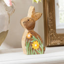 Hop Into Spring Table Decor, Wooden Rabbit with Hand Painted Flower, 7.5"H
