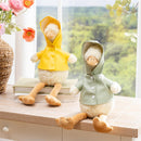 Hillside Pasture Table Decor Fabric Duck in Raincoat with Dangling Legs, 17"H, Asst of 2
