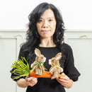 Hop Into Spring Table Decor, Sisal Bunny Riding on a Carrot, 13"L