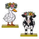 Hillside Pasture Table Decor, Metal Farm Animal with Wood Base, 8.5"H, Asst of 2