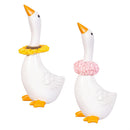 Hop Into Spring Table Decor Resin Goose with Floral Collar, 8"H, Asst of 2
