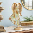 Nativity Table Decor Metal and Glass Angel, Colorful Dress, 13"H