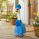 Giddy the Goose 21-inch metal porch statue with Blue Hydrangea outfit; goose and outfit included | TDG38GS26