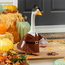 Giddy the Goose 21-inch metal porch statue with Harvest Pilgrim Couple - Boy outfit; goose and outfit included | TDWYXGS25