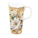 Pearl & Pine Travel Cup Ceramic Perfect Cup, Poinsettia, 17oz, Gift Box