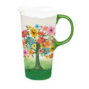 Cottage Garden Travel Cup Ceramic Perfect Cup, Floral Tree, 17oz, Gift Box